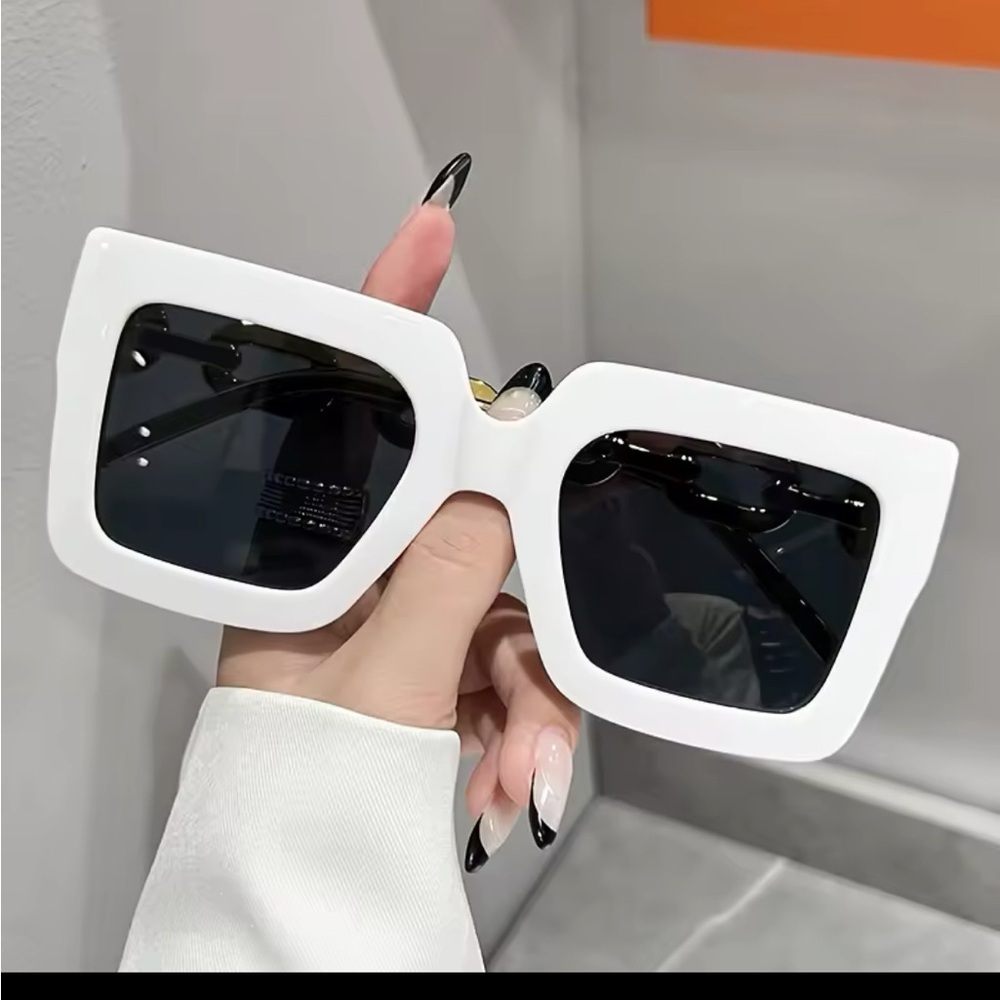 Oversized White and Black Square Sunglasses